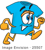 #25507 Clip Art Graphic Of A Blue Short Sleeved T Shirt Character Running