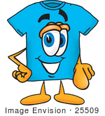 #25509 Clip Art Graphic Of A Blue Short Sleeved T Shirt Character Pointing At The Viewer