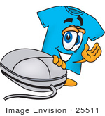 #25511 Clip Art Graphic Of A Blue Short Sleeved T Shirt Character With A Computer Mouse