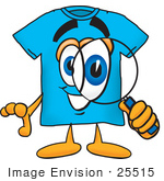 #25515 Clip Art Graphic Of A Blue Short Sleeved T Shirt Character Looking Through A Magnifying Glass