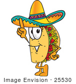 #25530 Clip Art Graphic Of A Crunchy Hard Taco Character Pointing Upwards