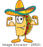 #25531 Clip Art Graphic Of A Crunchy Hard Taco Character Flexing His Arm Muscles