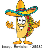 #25532 Clip Art Graphic Of A Crunchy Hard Taco Character With Welcoming Open Arms