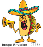 #25534 Clip Art Graphic Of A Crunchy Hard Taco Character Screaming Into A Megaphone