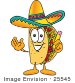 #25545 Clip Art Graphic Of A Crunchy Hard Taco Character Holding A Pencil