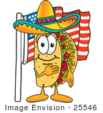 #25546 Clip Art Graphic Of A Crunchy Hard Taco Character Pledging Allegiance To An American Flag