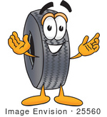 #25560 Clip Art Graphic Of A Tire Character With Welcoming Open Arms