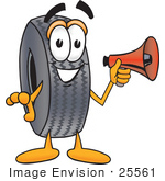 #25561 Clip Art Graphic Of A Tire Character Holding A Megaphone