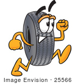 #25566 Clip Art Graphic Of A Tire Character Running