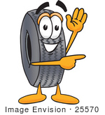 #25570 Clip Art Graphic Of A Tire Character Waving And Pointing