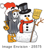 #25575 Clip Art Graphic Of A Tire Character With A Snowman On Christmas