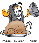 #25580 Clip Art Graphic Of A Tire Character Serving A Thanksgiving Turkey On A Platter