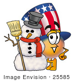 #25585 Clip Art Graphic Of A Patriotic Uncle Sam Character With A Snowman On Christmas