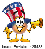 #25588 Clip Art Graphic Of A Patriotic Uncle Sam Character Holding A Megaphone