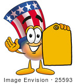 #25593 Clip Art Graphic Of A Patriotic Uncle Sam Character Holding A Yellow Sales Price Tag