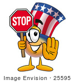 #25595 Clip Art Graphic Of A Patriotic Uncle Sam Character Holding A Stop Sign