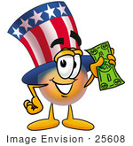 #25608 Clip Art Graphic Of A Patriotic Uncle Sam Character Holding A Dollar Bill