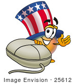 #25612 Clip Art Graphic Of A Patriotic Uncle Sam Character With A Computer Mouse