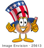 #25613 Clip Art Graphic Of A Patriotic Uncle Sam Character Holding A Pencil