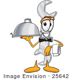#25642 Clip Art Graphic Of A Wrench Tool Character Dressed As A Waiter And Holding A Serving Platter