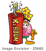 #25660 Clip Art Graphic Of A Pink Vase And Yellow Flowers Cartoon Character Standing With A Lit Stick Of Dynamite