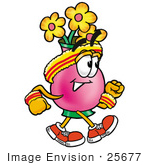 #25677 Clip Art Graphic Of A Pink Vase And Yellow Flowers Cartoon Character Speed Walking Or Jogging