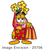 #25706 Clip Art Graphic Of A Pink Vase And Yellow Flowers Cartoon Character In Orange And Red Snorkel Gear