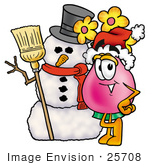 #25708 Clip Art Graphic Of A Pink Vase And Yellow Flowers Cartoon Character With A Snowman On Christmas