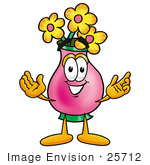 #25712 Clip Art Graphic Of A Pink Vase And Yellow Flowers Cartoon Character With Welcoming Open Arms