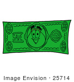 #25714 Clip Art Graphic Of A Pink Vase And Yellow Flowers Cartoon Character On A Dollar Bill