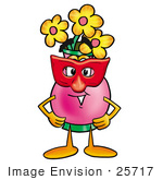 #25717 Clip Art Graphic Of A Pink Vase And Yellow Flowers Cartoon Character Wearing A Red Mask Over His Face