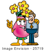 #25719 Clip Art Graphic Of A Pink Vase And Yellow Flowers Cartoon Character Talking To A Business Man