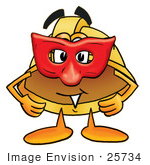 #25734 Clip Art Graphic Of A Yellow Safety Hardhat Cartoon Character Wearing A Red Mask Over His Face
