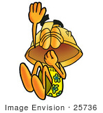 #25736 Clip Art Graphic Of A Yellow Safety Hardhat Cartoon Character Plugging His Nose While Jumping Into Water
