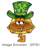 #25761 Clip Art Graphic Of A Yellow Safety Hardhat Cartoon Character Wearing A Saint Patricks Day Hat With A Clover On It