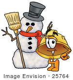 #25764 Clip Art Graphic Of A Yellow Safety Hardhat Cartoon Character With A Snowman On Christmas