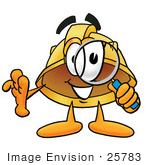 #25783 Clip Art Graphic Of A Yellow Safety Hardhat Cartoon Character Looking Through A Magnifying Glass