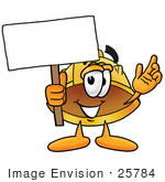 #25784 Clip Art Graphic Of A Yellow Safety Hardhat Cartoon Character Holding A Blank Sign