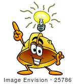 #25786 Clip Art Graphic Of A Yellow Safety Hardhat Cartoon Character With A Bright Idea