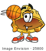 #25800 Clip Art Graphic Of A Yellow Safety Hardhat Cartoon Character Spinning A Basketball On His Finger