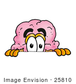 #25810 Clip Art Graphic of a Strawberry Ice Cream Cone Cartoon Character Peeking Over a Surface by toons4biz