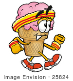 #25824 Clip Art Graphic Of A Strawberry Ice Cream Cone Cartoon Character Speed Walking Or Jogging