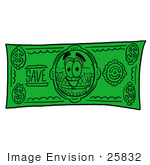 #25832 Clip Art Graphic Of A Strawberry Ice Cream Cone Cartoon Character On A Dollar Bill