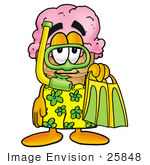 #25848 Clip Art Graphic Of A Strawberry Ice Cream Cone Cartoon Character In Green And Yellow Snorkel Gear
