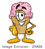 #25866 Clip Art Graphic Of A Strawberry Ice Cream Cone Cartoon Character Pointing At The Viewer