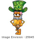 #25945 Clip Art Graphic Of A Yellow Number 2 Pencil With An Eraser Cartoon Character Wearing A Saint Patricks Day Hat With A Clover On It