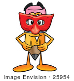 #25954 Clip Art Graphic Of A Yellow Number 2 Pencil With An Eraser Cartoon Character Wearing A Red Mask Over His Face