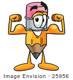 #25956 Clip Art Graphic Of A Yellow Number 2 Pencil With An Eraser Cartoon Character Flexing His Arm Muscles