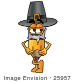 #25957 Clip Art Graphic Of A Yellow Number 2 Pencil With An Eraser Cartoon Character Wearing A Pilgrim Hat On Thanksgiving