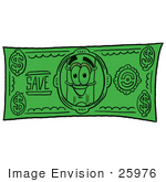 #25976 Clip Art Graphic Of A Yellow Number 2 Pencil With An Eraser Cartoon Character On A Dollar Bill